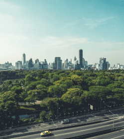 Regional city road and skyline